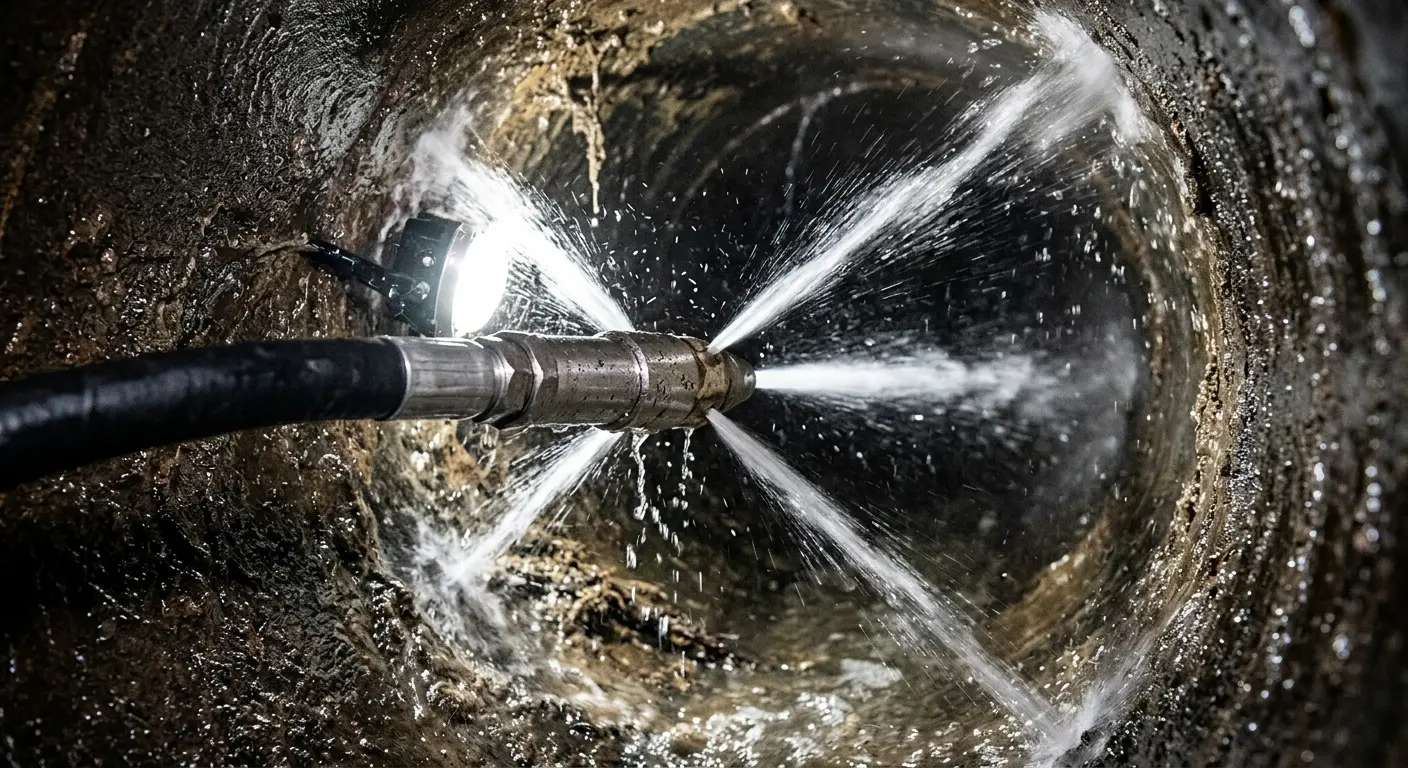 High-pressure hydro jetting nozzle cleaning sewer pipe for Storm Drain Cleaning in Braidwood